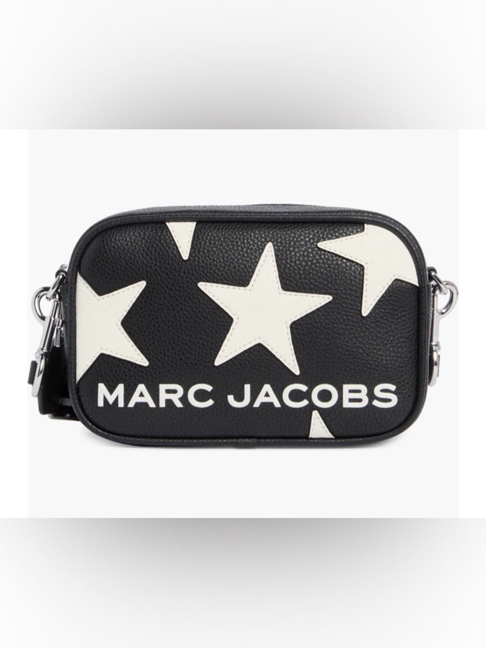 Marc Jacobs Black Leather Star Camera Crossbody with White Stars